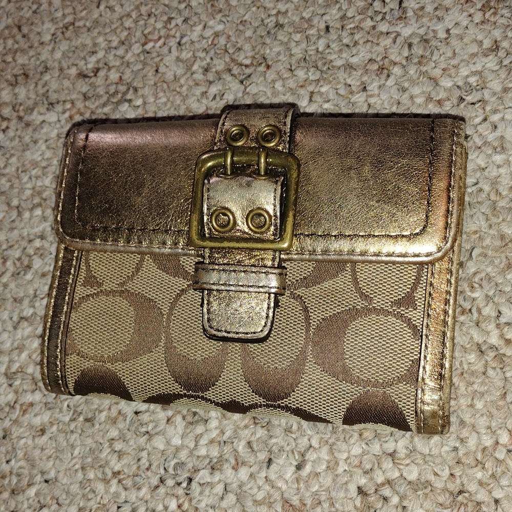 Coach Metallic Bronze Logo Buckle Wallet